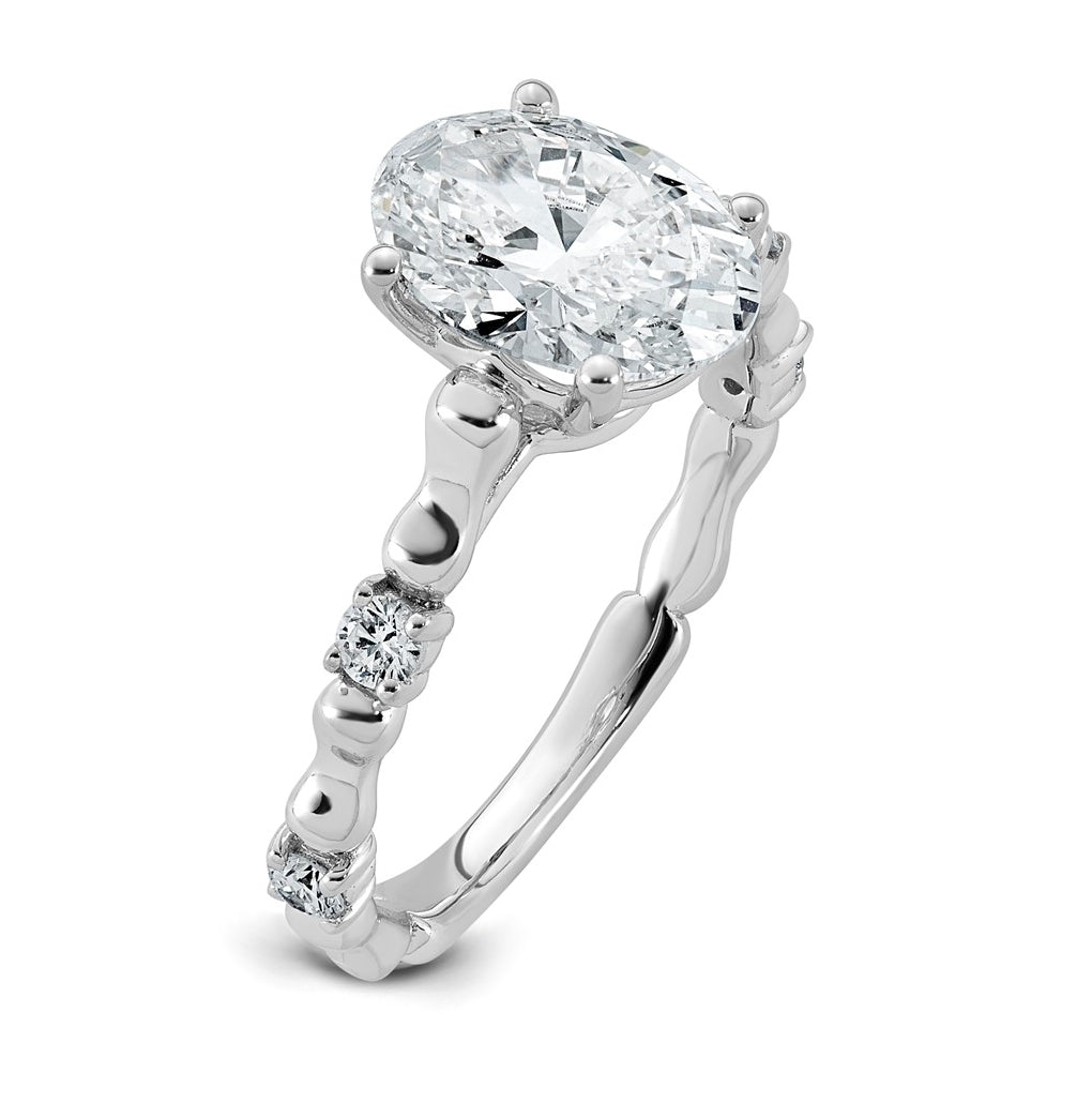 14K White Gold 2 1/6ct Certified Oval Center Lab Grown Diamond VS+ F+ Ring