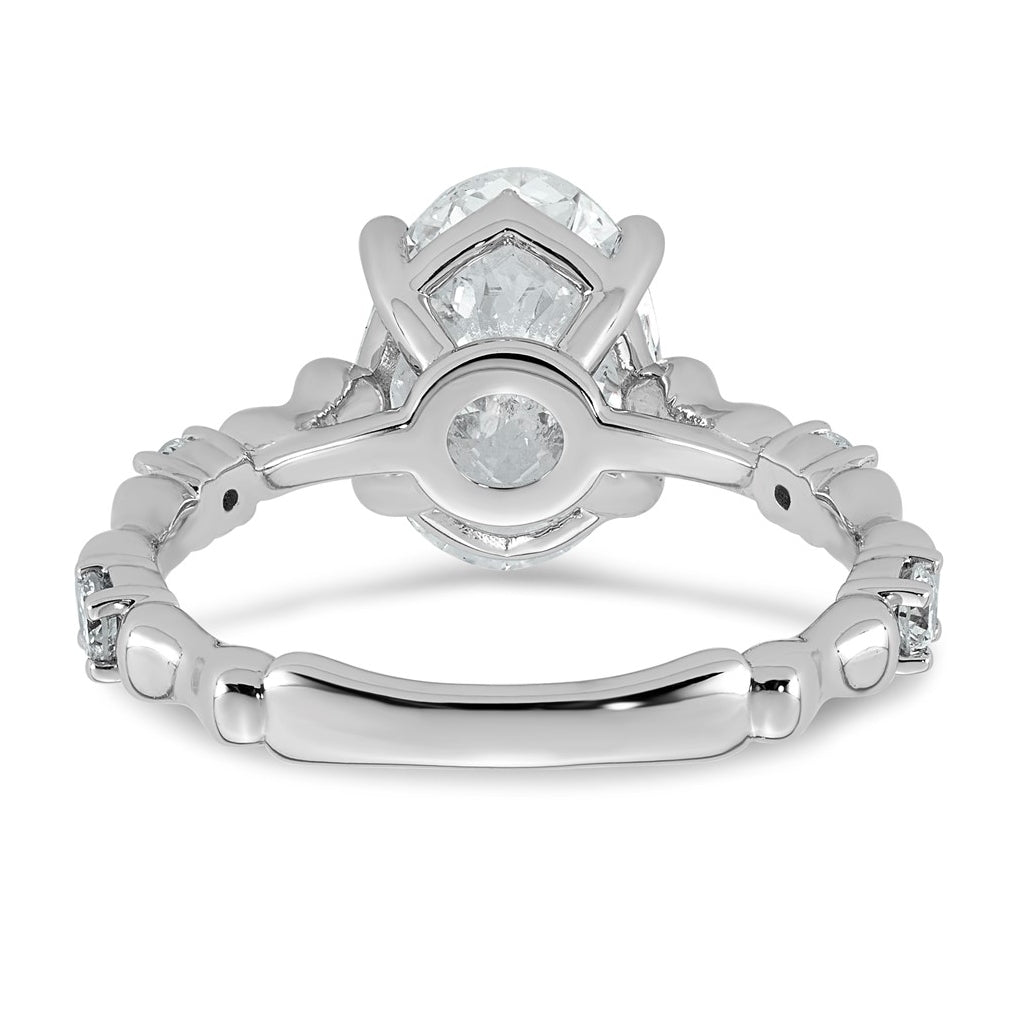 14K White Gold 2 3/4ct Certified Oval Center Lab Grown Diamond VS+ F+ Ring