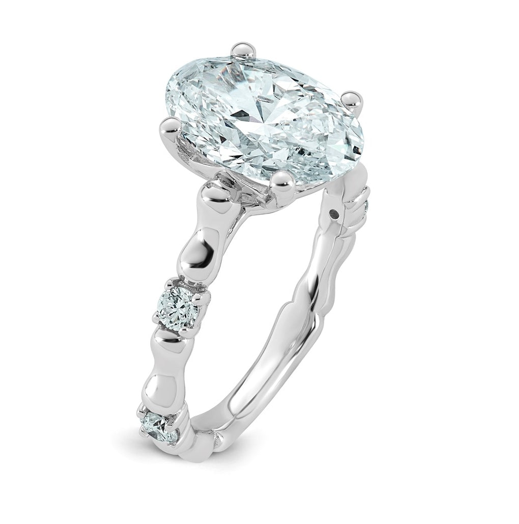 14K White Gold 3 1/4ct Certified Oval Center Lab Grown Diamond VS+ F+ Ring