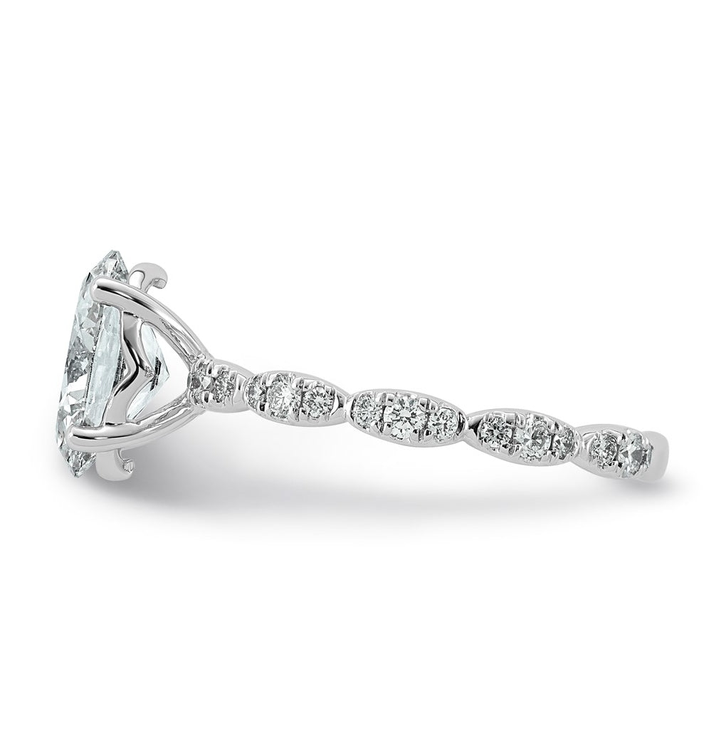 14K White Gold 1 7/8ct Certified Oval Center Lab Grown Diamond VS+ F+ Ring