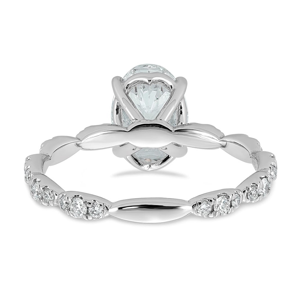 14K White Gold 1 7/8ct Certified Oval Center Lab Grown Diamond VS+ F+ Ring