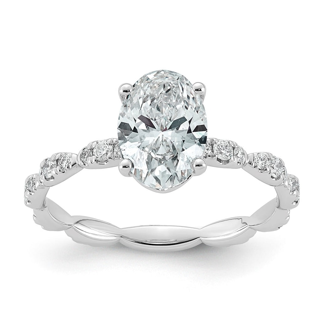 14K White Gold 1 7/8ct Certified Oval Center Lab Grown Diamond VS+ F+ Ring
