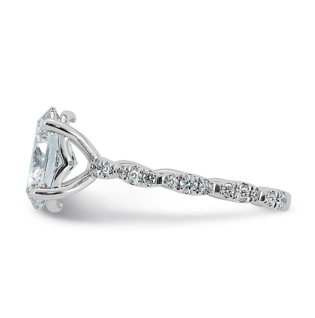 14K White Gold 2 1/3ct Certified Oval Center Lab Grown Diamond VS+ F+ Ring
