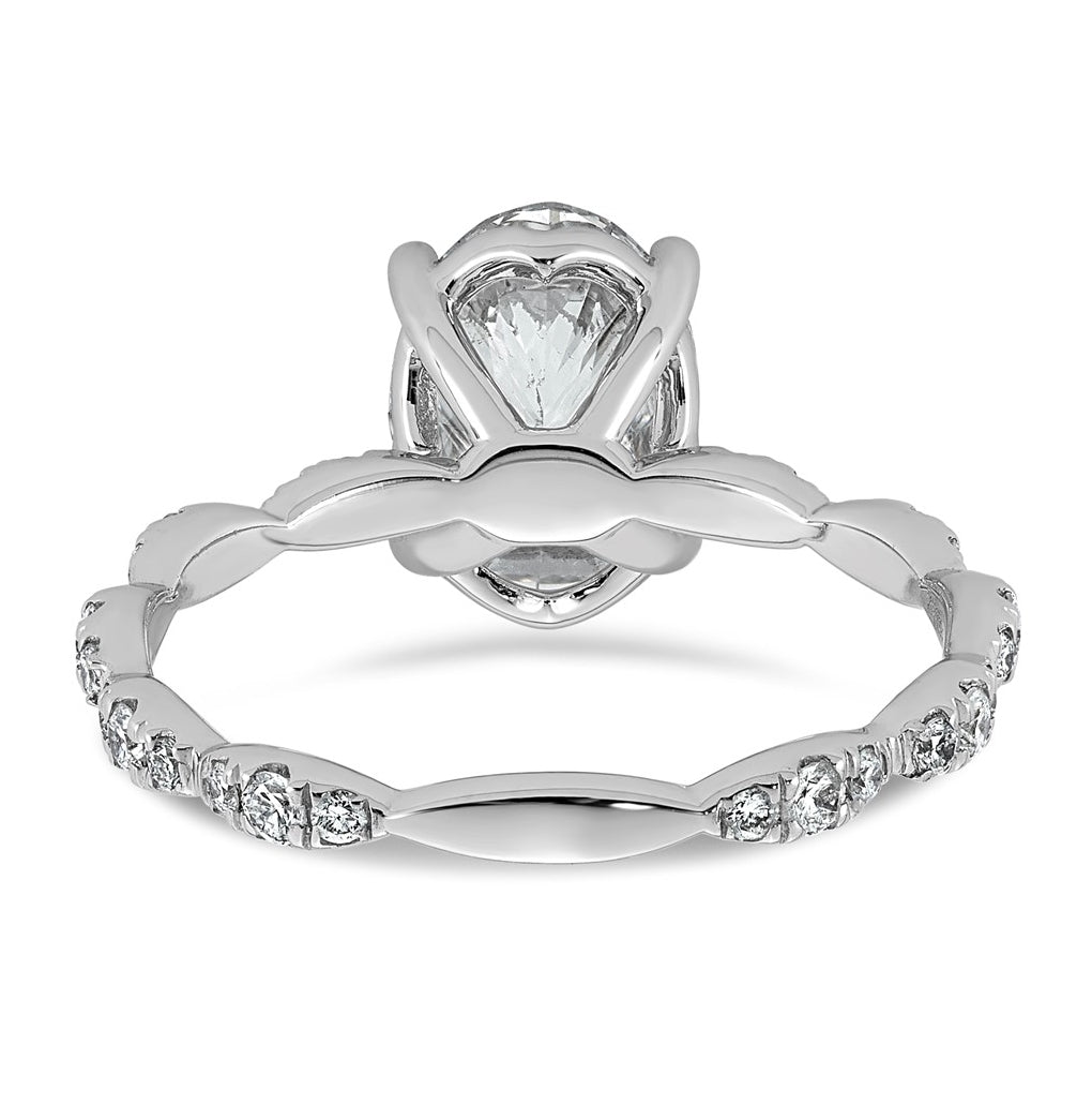 14K White Gold 2 1/3ct Certified Oval Center Lab Grown Diamond VS+ F+ Ring