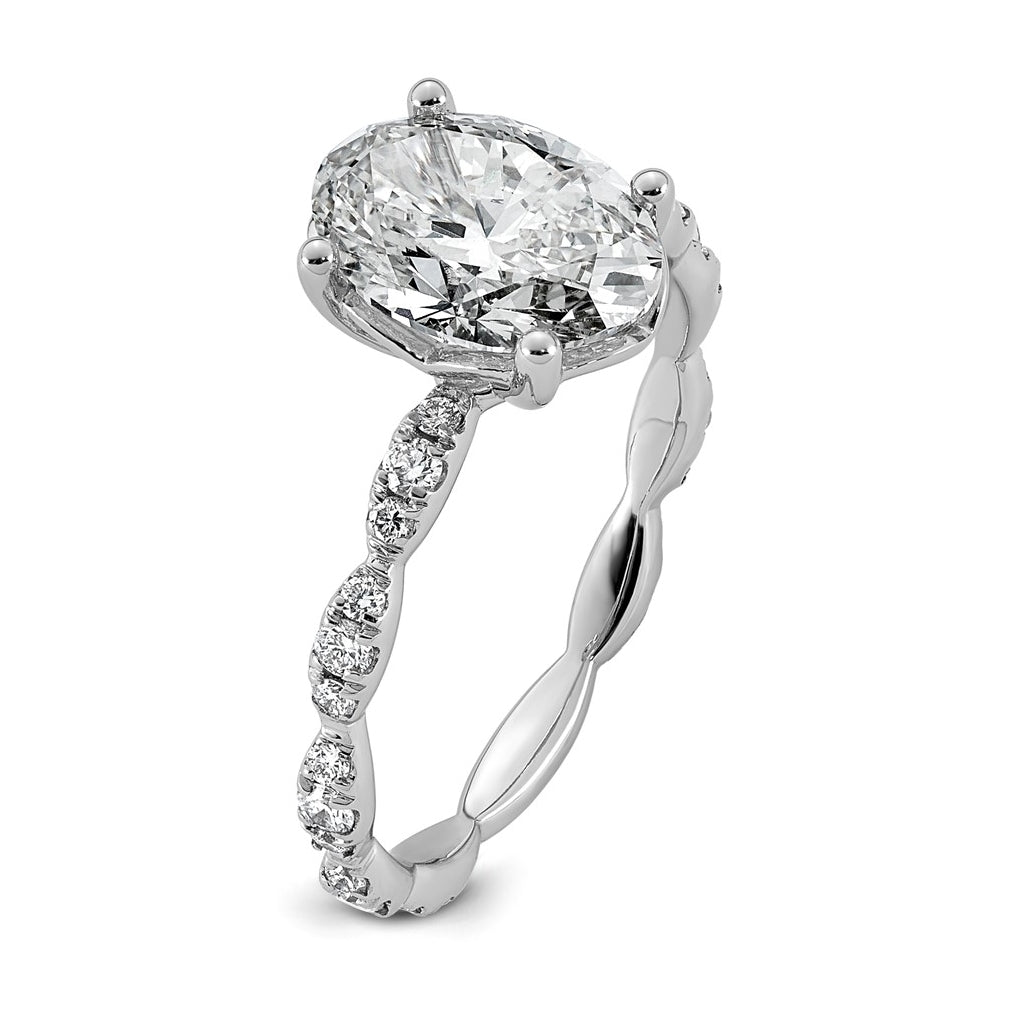 14K White Gold 2 1/3ct Certified Oval Center Lab Grown Diamond VS+ F+ Ring
