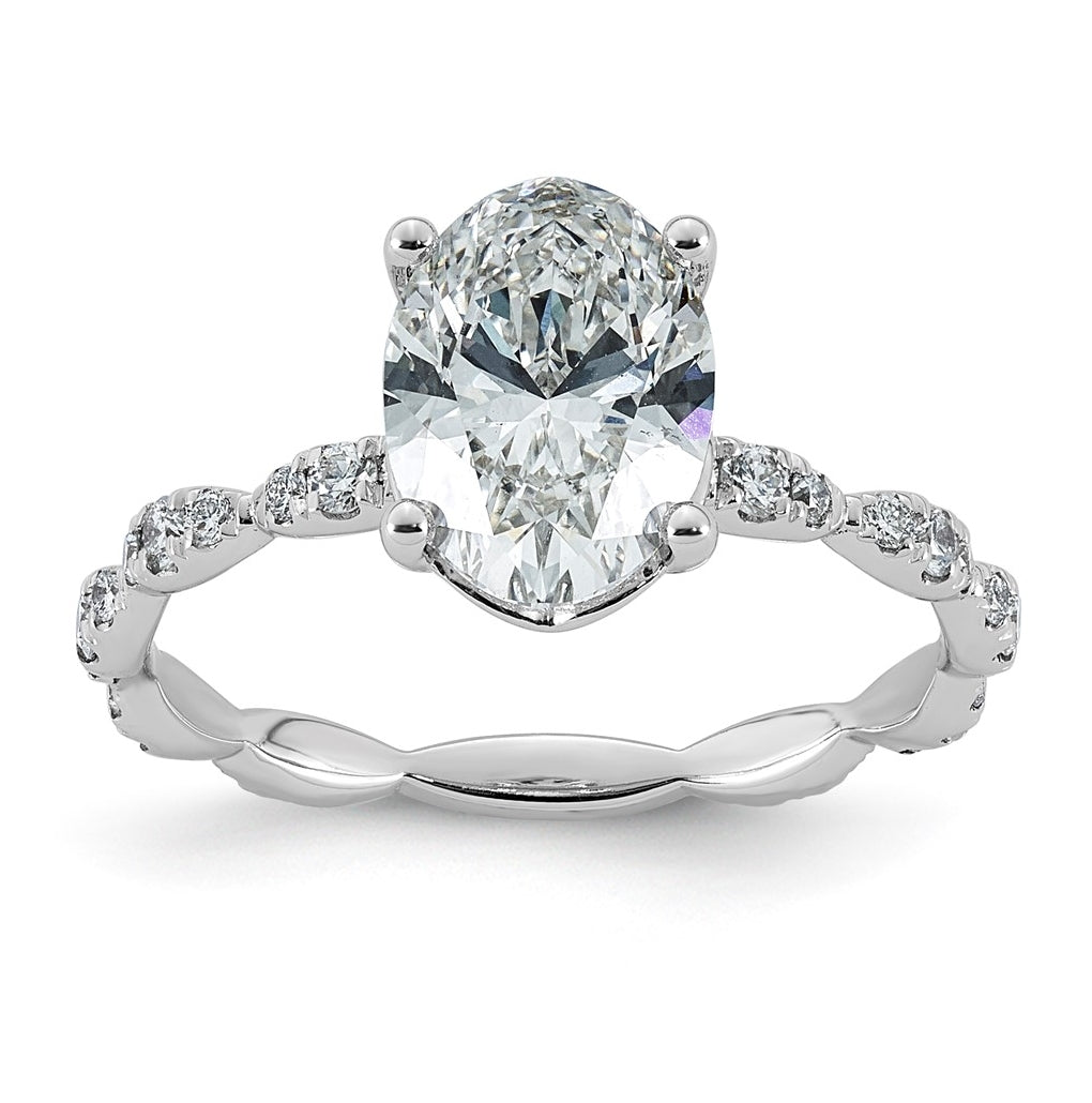14K White Gold 2 1/3ct Certified Oval Center Lab Grown Diamond VS+ F+ Ring