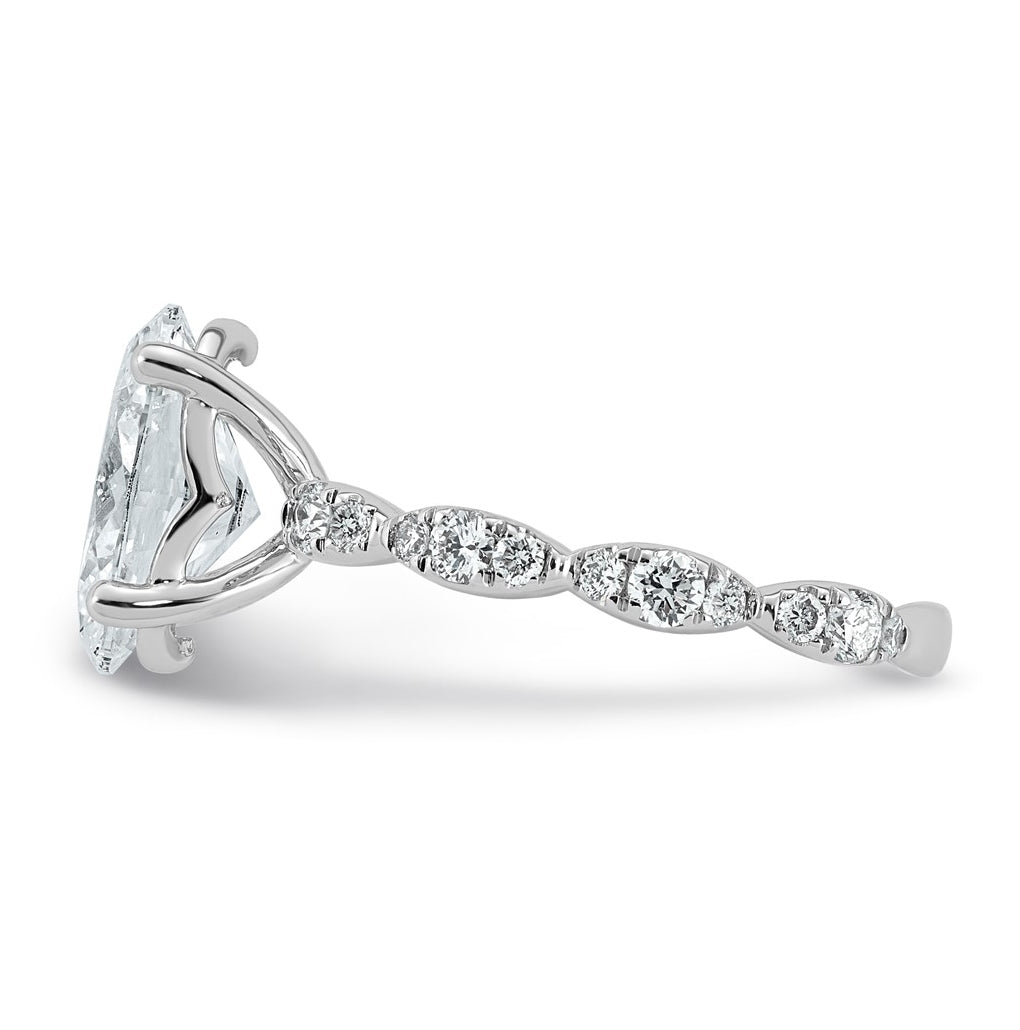 14K White Gold 3ct Certified Oval Center Lab Grown Diamond VS+ F+ Ring