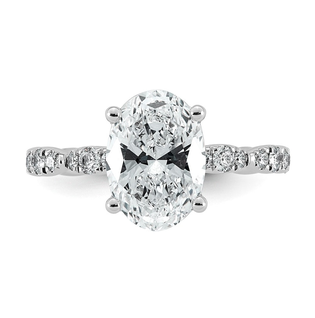 14K White Gold 3ct Certified Oval Center Lab Grown Diamond VS+ F+ Ring