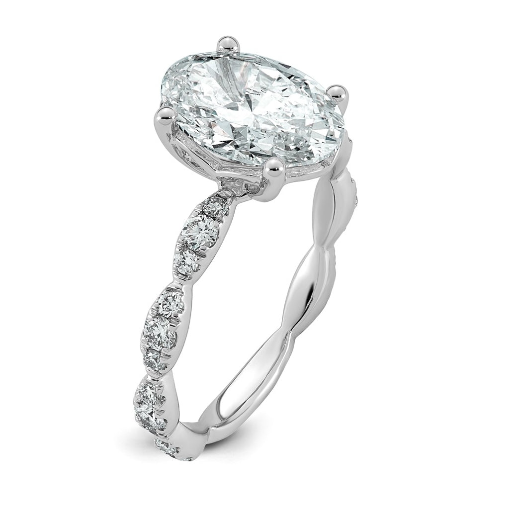 14K White Gold 3ct Certified Oval Center Lab Grown Diamond VS+ F+ Ring