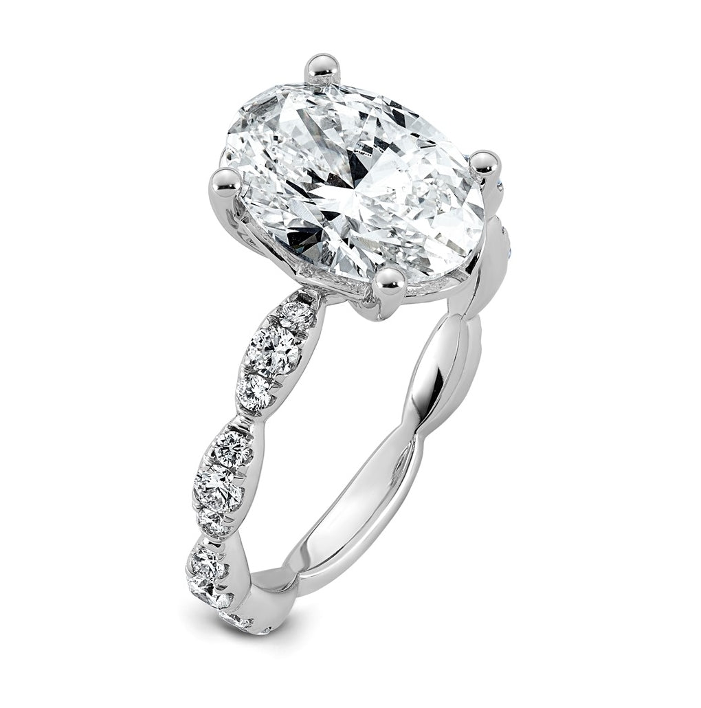 14K White Gold 3 1/2ct Certified Oval Center Lab Grown Diamond VS+ F+ Ring