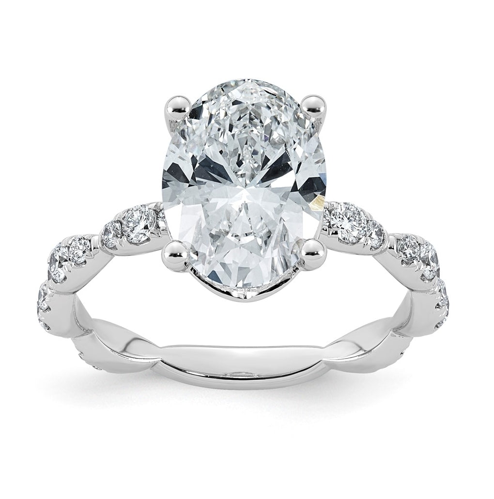 14K White Gold 3 1/2ct Certified Oval Center Lab Grown Diamond VS+ F+ Ring