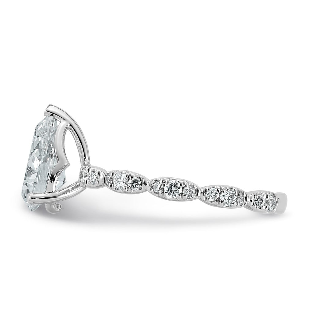 14K White Gold 1 7/8ct Certified Pear Center Lab Grown Diamond VS+ F+ Ring