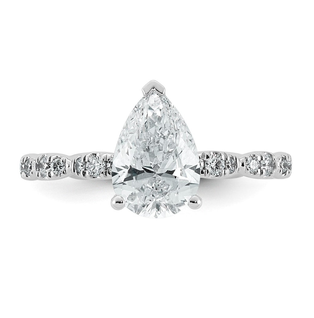 14K White Gold 1 7/8ct Certified Pear Center Lab Grown Diamond VS+ F+ Ring