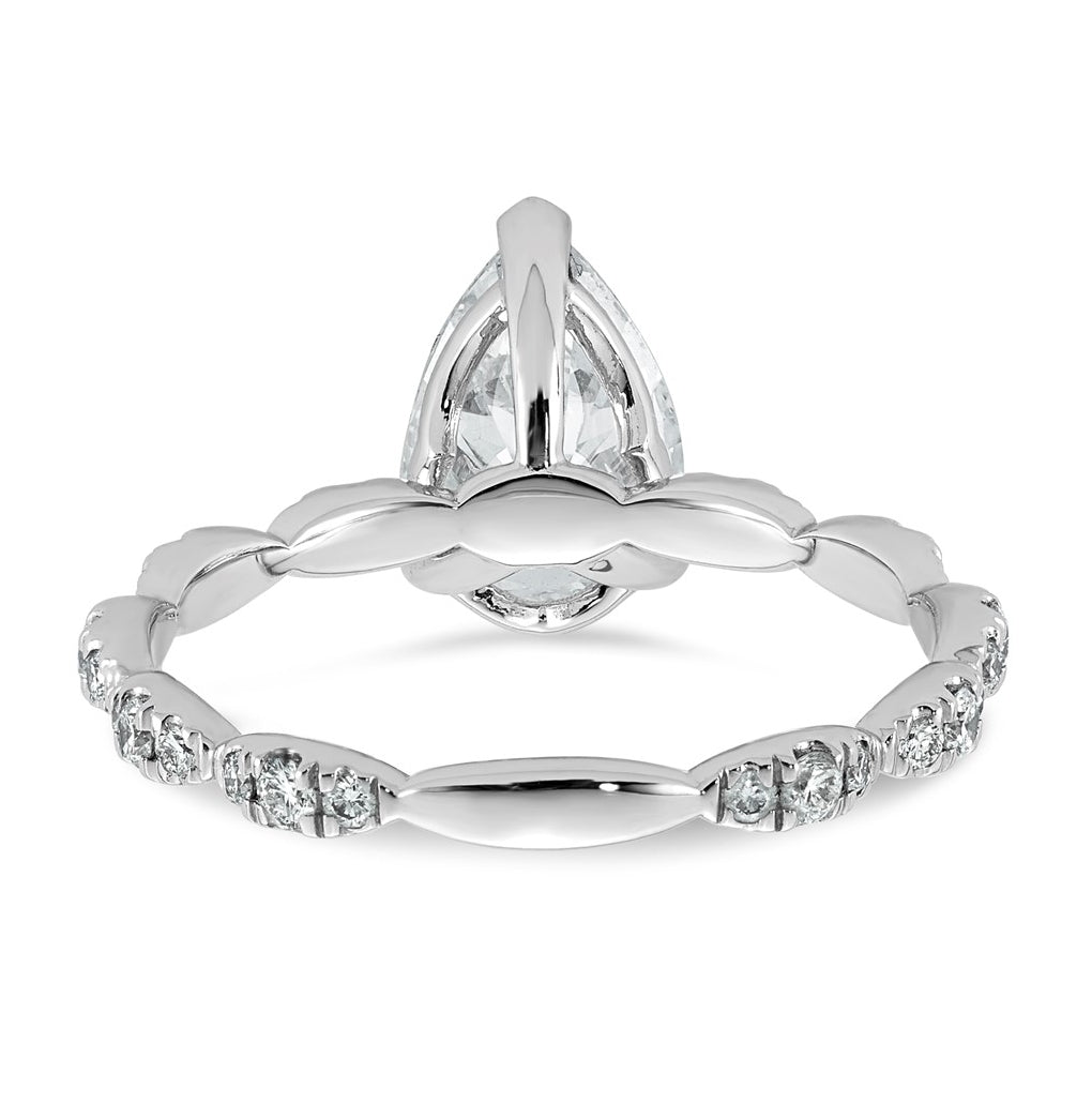 14K White Gold 1 7/8ct Certified Pear Center Lab Grown Diamond VS+ F+ Ring
