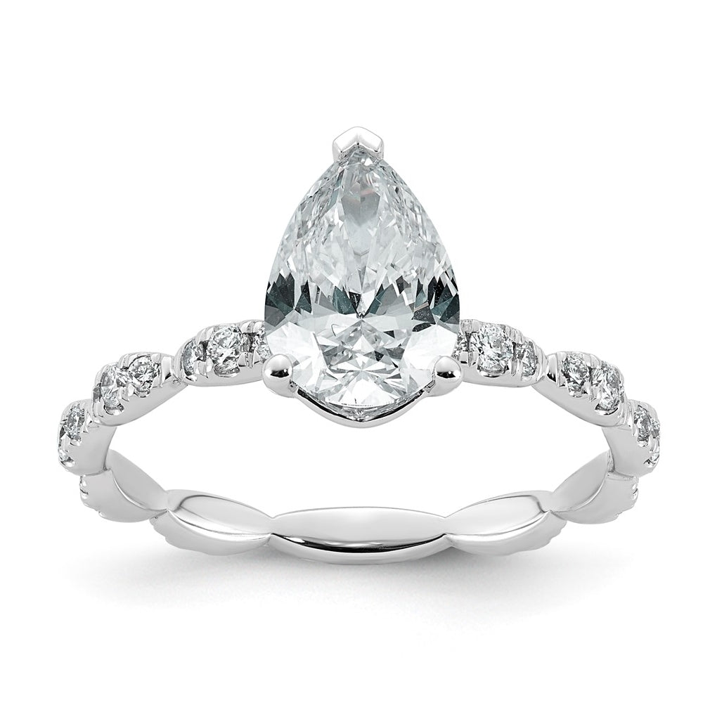 14K White Gold 1 7/8ct Certified Pear Center Lab Grown Diamond VS+ F+ Ring
