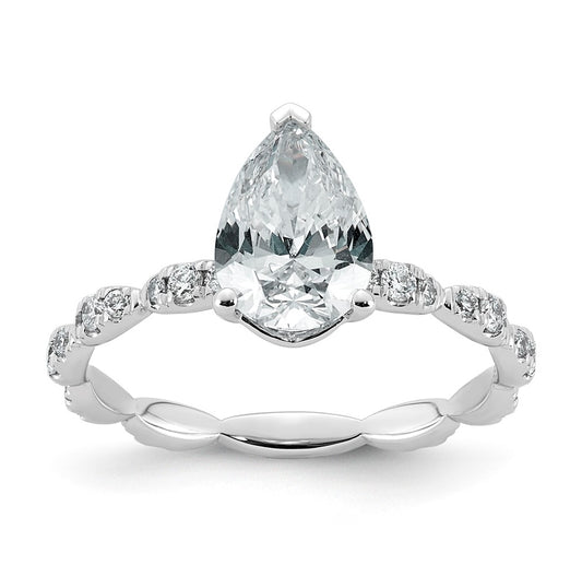14K White Gold 1 7/8ct Certified Pear Center Lab Grown Diamond VS+ F+ Ring