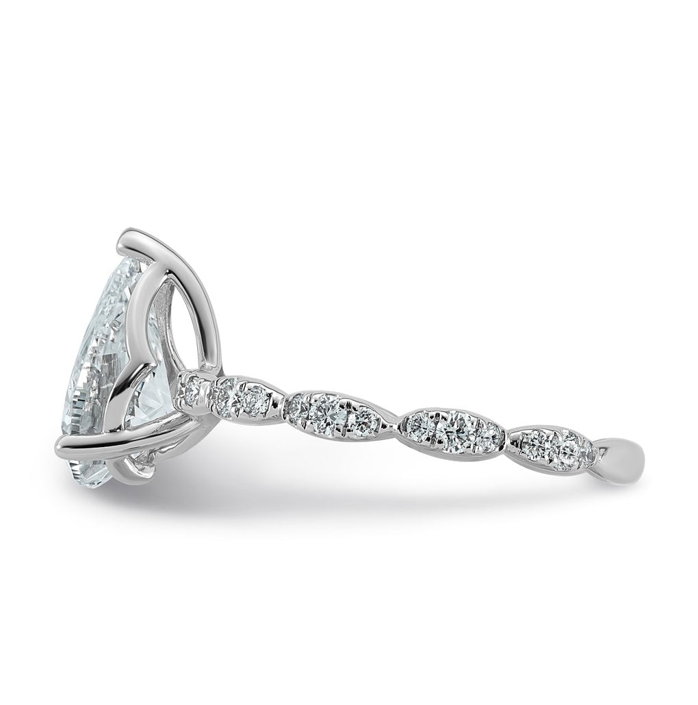 14K White Gold 2 1/3ct Certified Pear Center Lab Grown Diamond VS+ F+ Ring