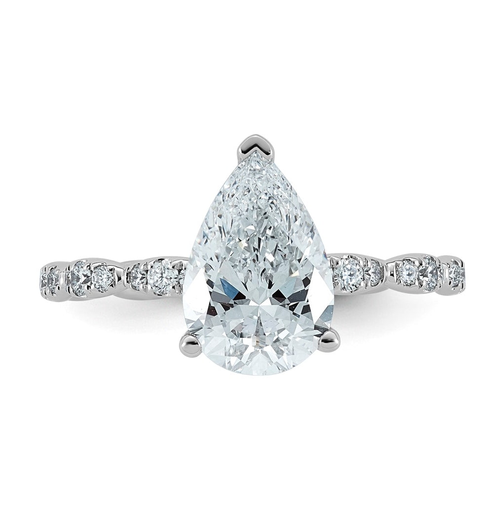 14K White Gold 2 1/3ct Certified Pear Center Lab Grown Diamond VS+ F+ Ring