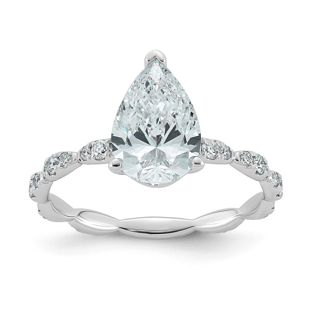 14K White Gold 2 1/3ct Certified Pear Center Lab Grown Diamond VS+ F+ Ring