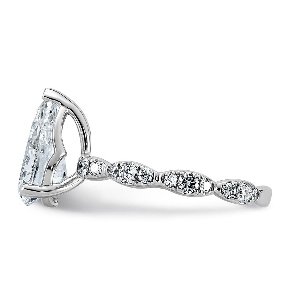 14K White Gold 3ct Certified Pear Center Lab Grown Diamond VS+ F+ Ring