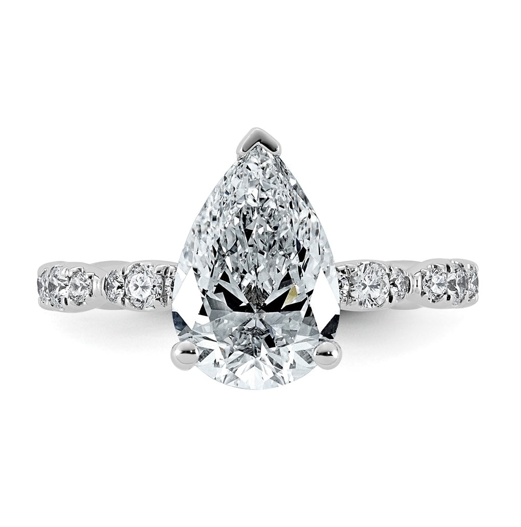 14K White Gold 3ct Certified Pear Center Lab Grown Diamond VS+ F+ Ring