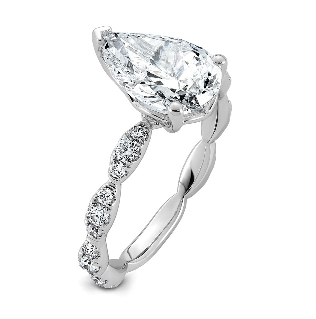 14K White Gold 3ct Certified Pear Center Lab Grown Diamond VS+ F+ Ring