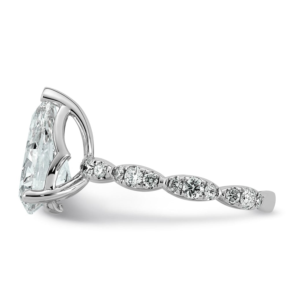 14K White Gold 3 1/2ct Certified Pear Center Lab Grown Diamond VS+ F+ Ring