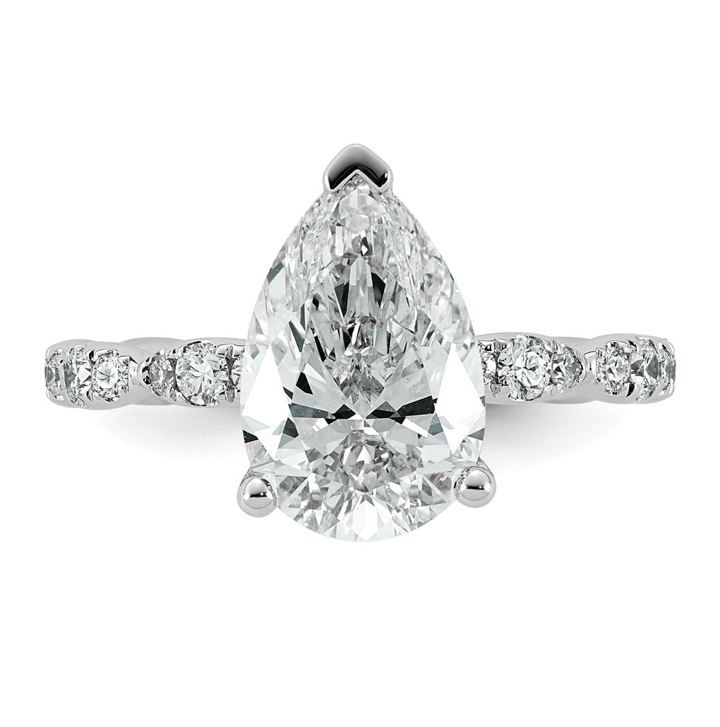 14K White Gold 3 1/2ct Certified Pear Center Lab Grown Diamond VS+ F+ Ring