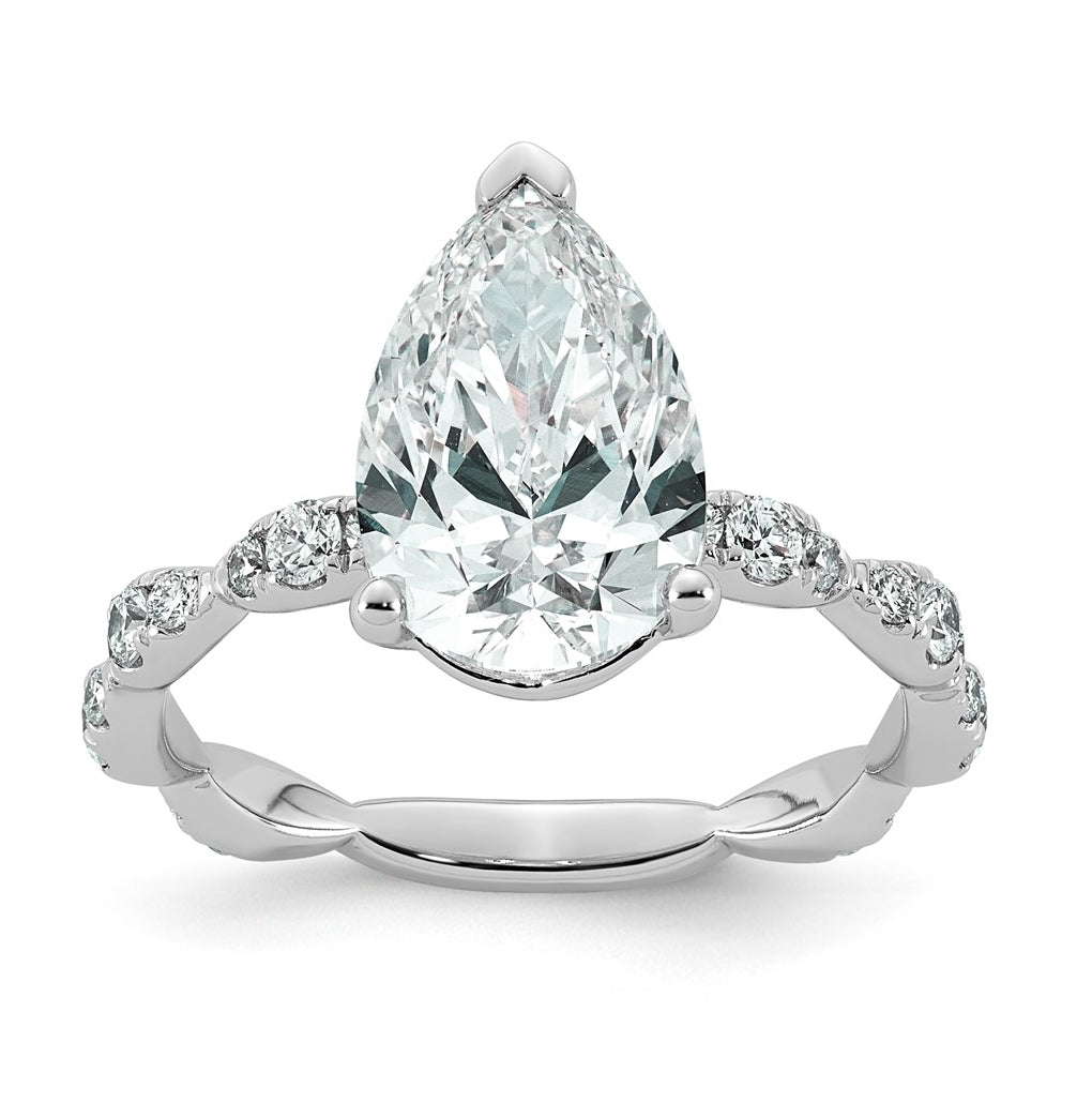 14K White Gold 3 1/2ct Certified Pear Center Lab Grown Diamond VS+ F+ Ring