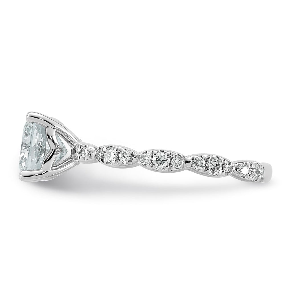 14K White Gold 1 7/8ct Certified Cushion Center Lab Grown Diamond VS+ F+ Ring