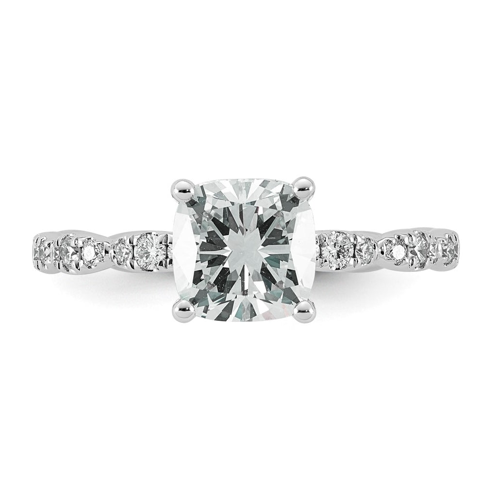 14K White Gold 1 7/8ct Certified Cushion Center Lab Grown Diamond VS+ F+ Ring