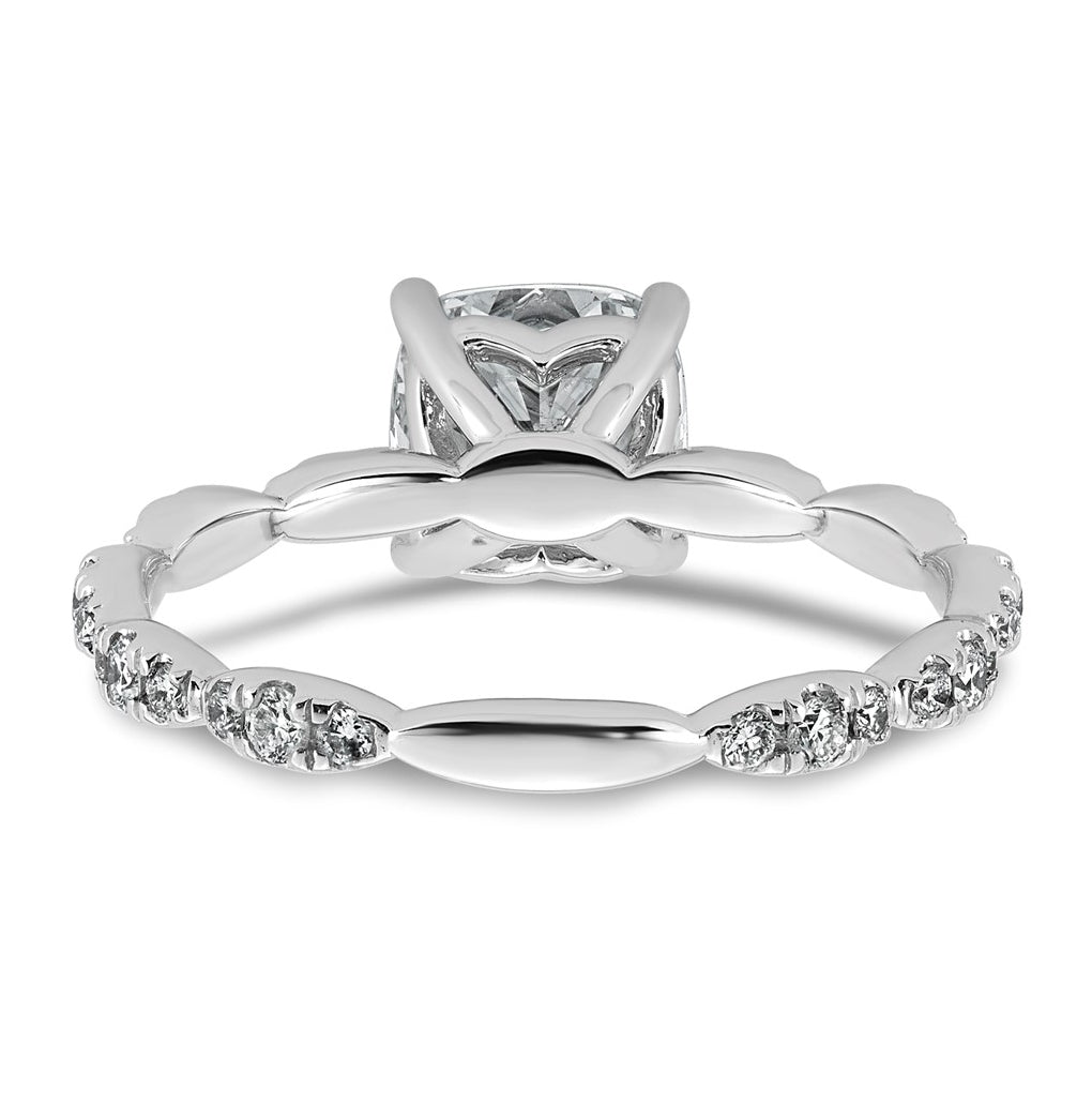 14K White Gold 1 7/8ct Certified Cushion Center Lab Grown Diamond VS+ F+ Ring