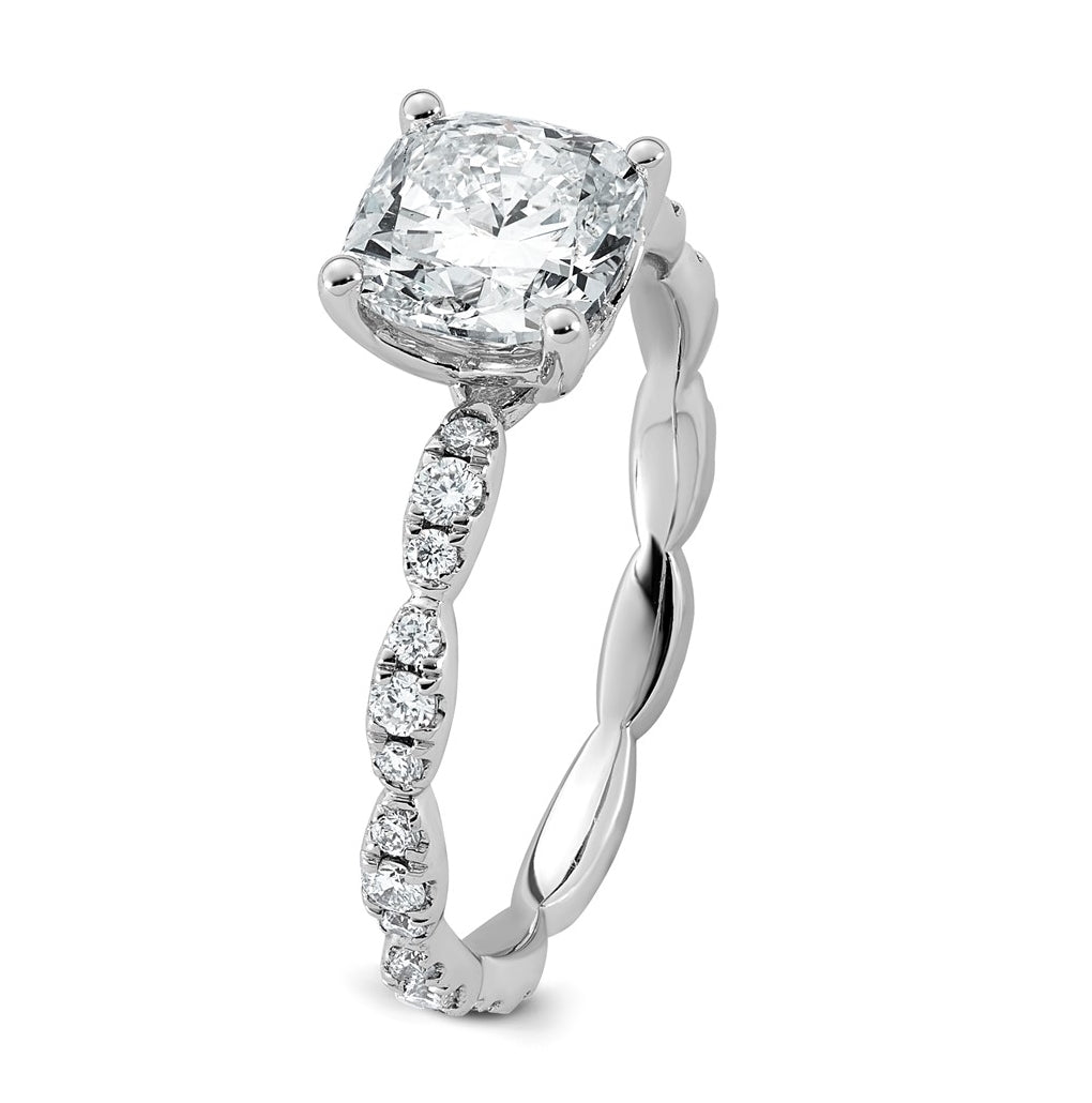 14K White Gold 1 7/8ct Certified Cushion Center Lab Grown Diamond VS+ F+ Ring