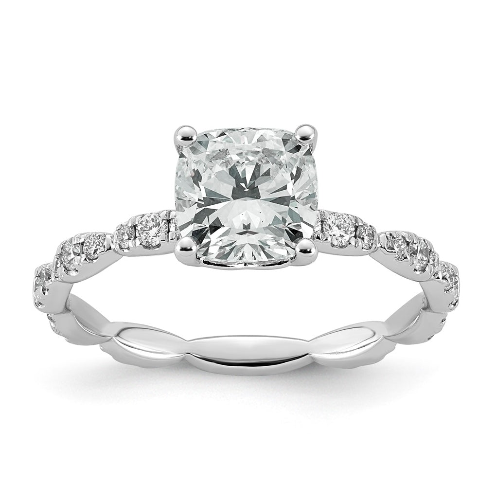 14K White Gold 1 7/8ct Certified Cushion Center Lab Grown Diamond VS+ F+ Ring