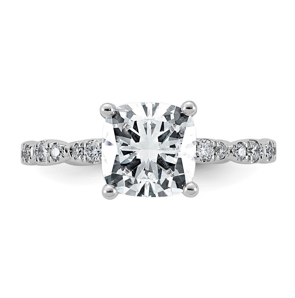 14K White Gold 2 1/3ct Certified Cushion Center Lab Grown Diamond VS+ F+ Ring