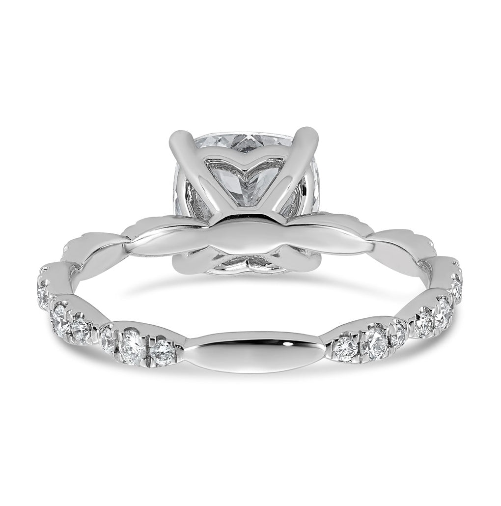 14K White Gold 2 1/3ct Certified Cushion Center Lab Grown Diamond VS+ F+ Ring