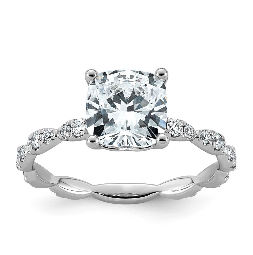 14K White Gold 2 1/3ct Certified Cushion Center Lab Grown Diamond VS+ F+ Ring