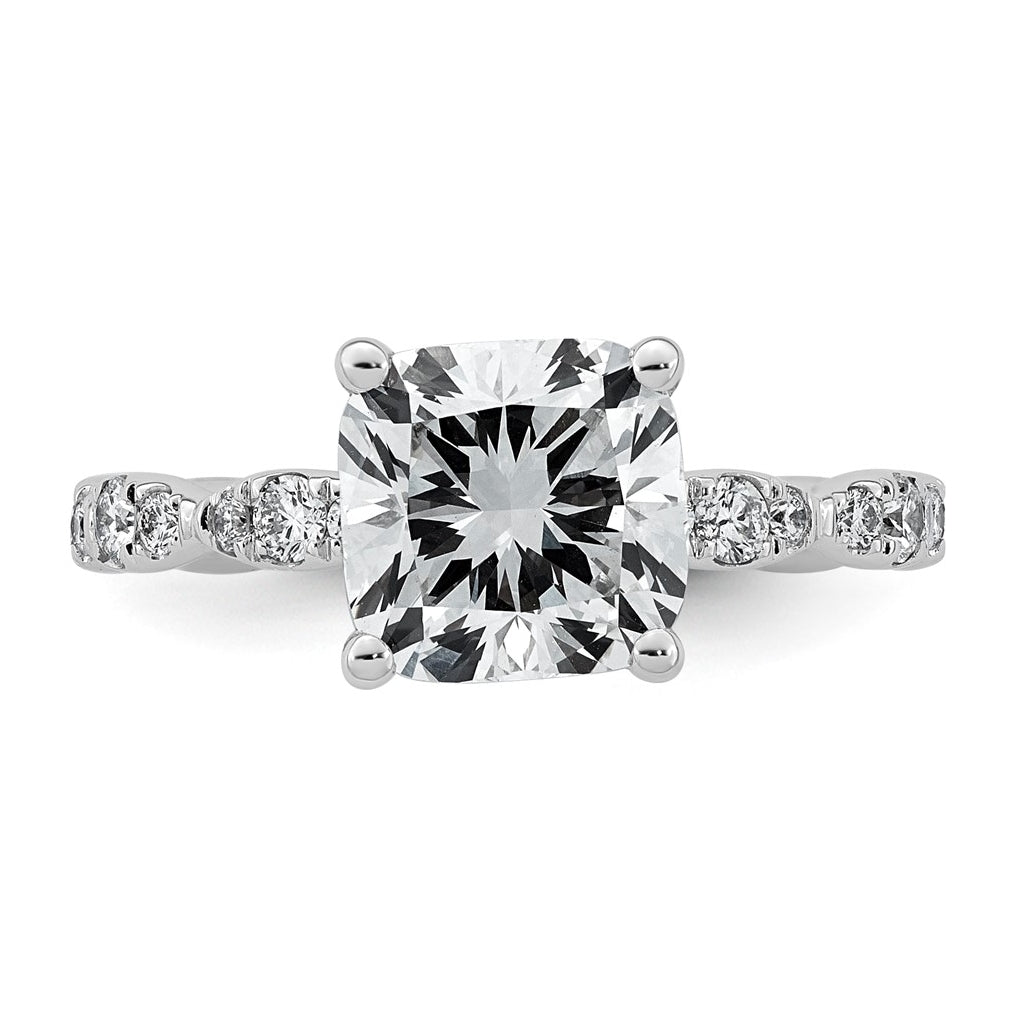14K White Gold 3ct Certified Cushion Center Lab Grown Diamond VS+ F+ Ring