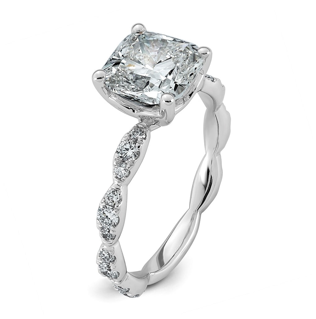 14K White Gold 3ct Certified Cushion Center Lab Grown Diamond VS+ F+ Ring