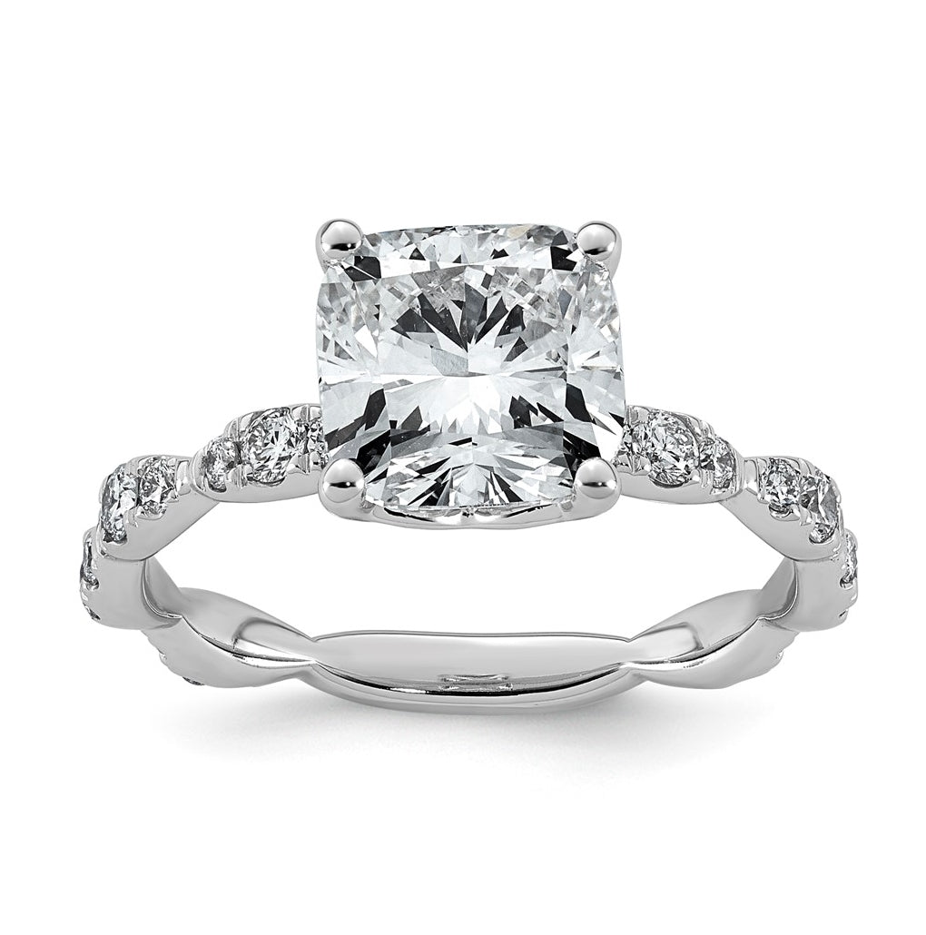 14K White Gold 3ct Certified Cushion Center Lab Grown Diamond VS+ F+ Ring