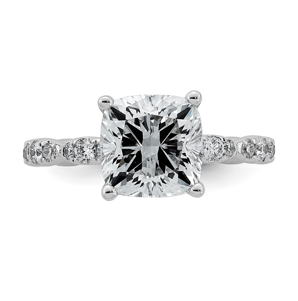 14K White Gold 3 1/2ct Certified Cushion Center Lab Grown Diamond VS+ F+ Ring