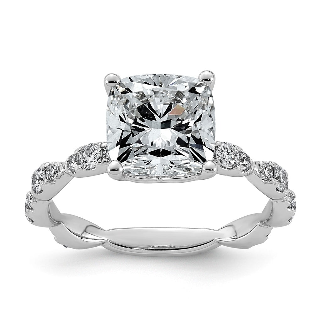 14K White Gold 3 1/2ct Certified Cushion Center Lab Grown Diamond VS+ F+ Ring