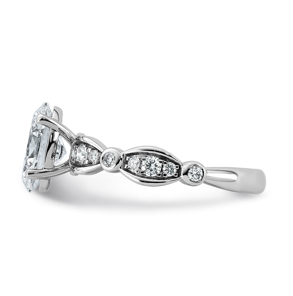 14K White Gold 1 3/4ct Certified Oval Center Lab Grown Diamond VS+ F+ Ring