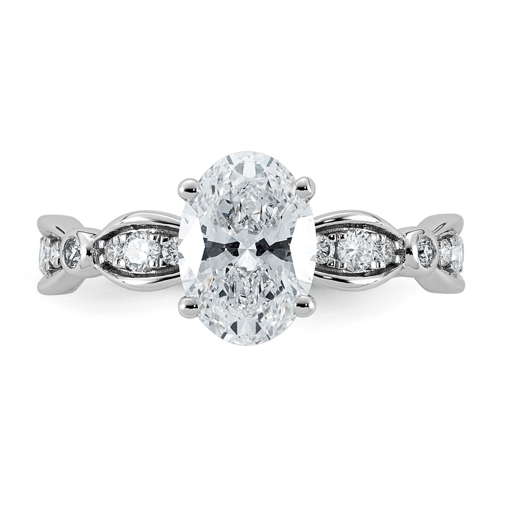 14K White Gold 1 3/4ct Certified Oval Center Lab Grown Diamond VS+ F+ Ring