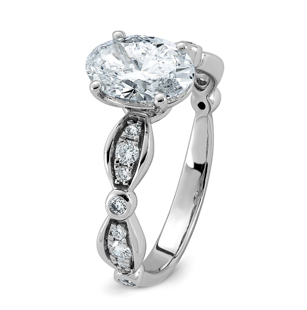14K White Gold 1 3/4ct Certified Oval Center Lab Grown Diamond VS+ F+ Ring