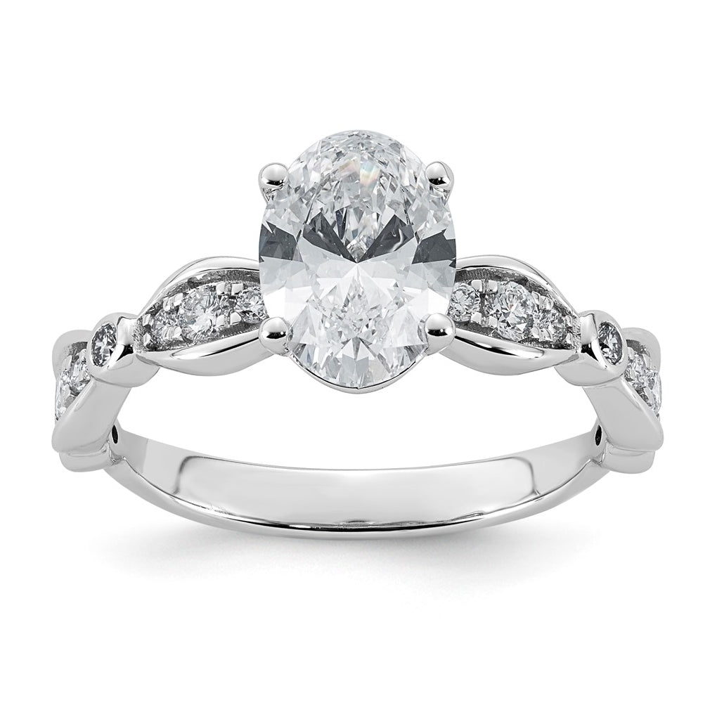 14K White Gold 1 3/4ct Certified Oval Center Lab Grown Diamond VS+ F+ Ring