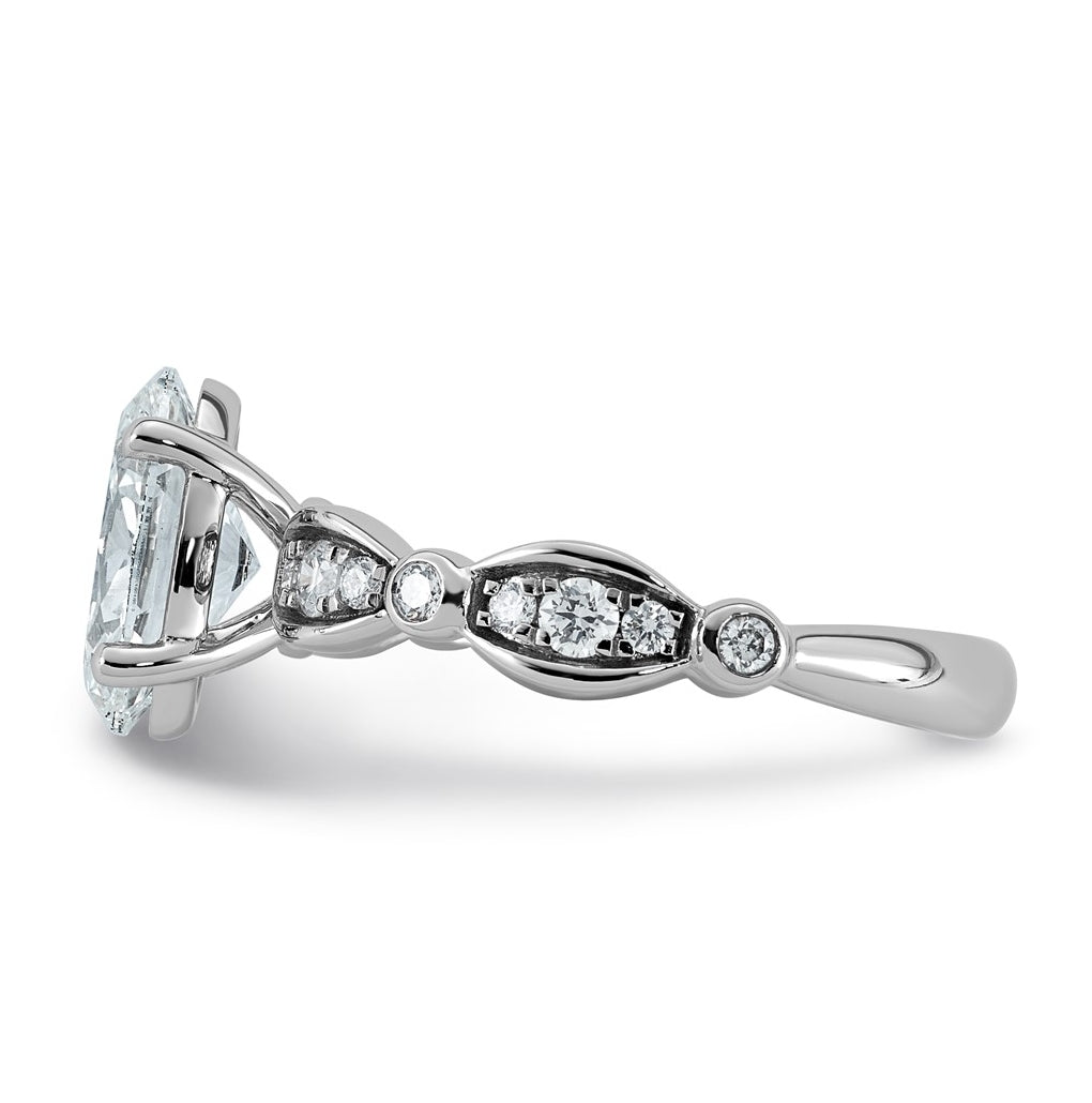 14K White Gold 2 1/4ct Certified Oval Center Lab Grown Diamond VS+ F+ Ring