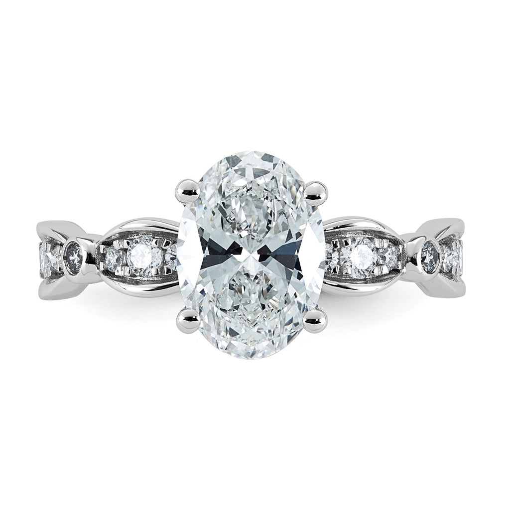 14K White Gold 2 1/4ct Certified Oval Center Lab Grown Diamond VS+ F+ Ring