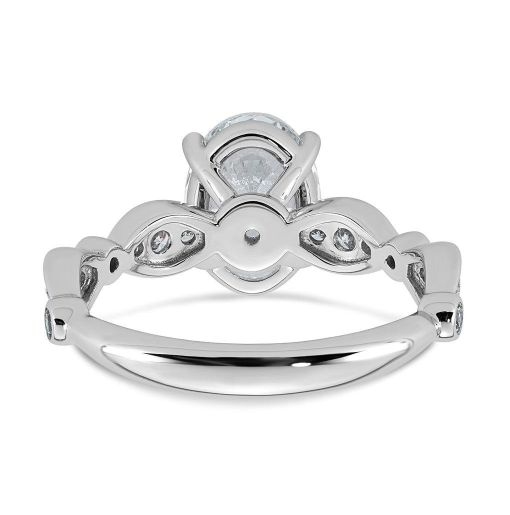 14K White Gold 2 1/4ct Certified Oval Center Lab Grown Diamond VS+ F+ Ring