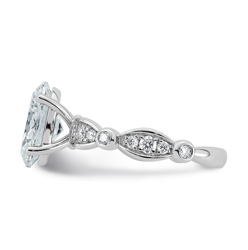 14K White Gold 2 7/8ct Certified Oval Center Lab Grown Diamond VS+ F+ Ring
